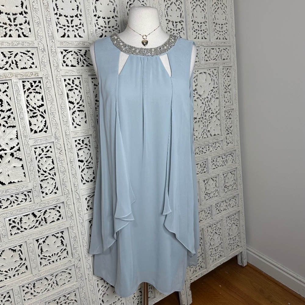 SL Fashions New York‎ Light Blue Flowy Formal Sleeveless Embellished Dress